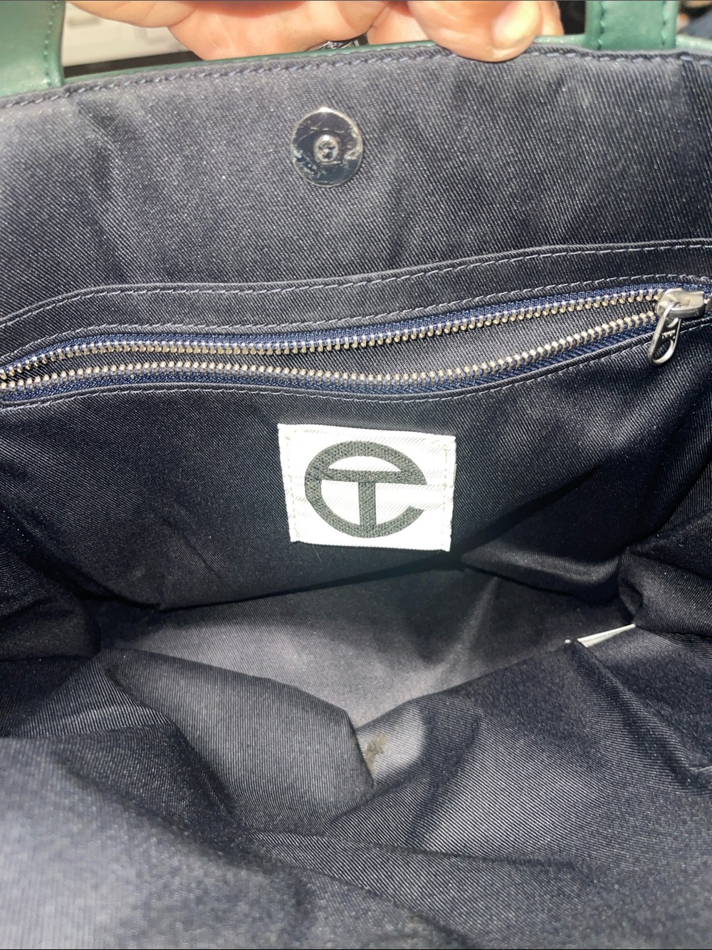 Tory Burch Forest Green Embossed Logo Tote - Picture 3 of 6